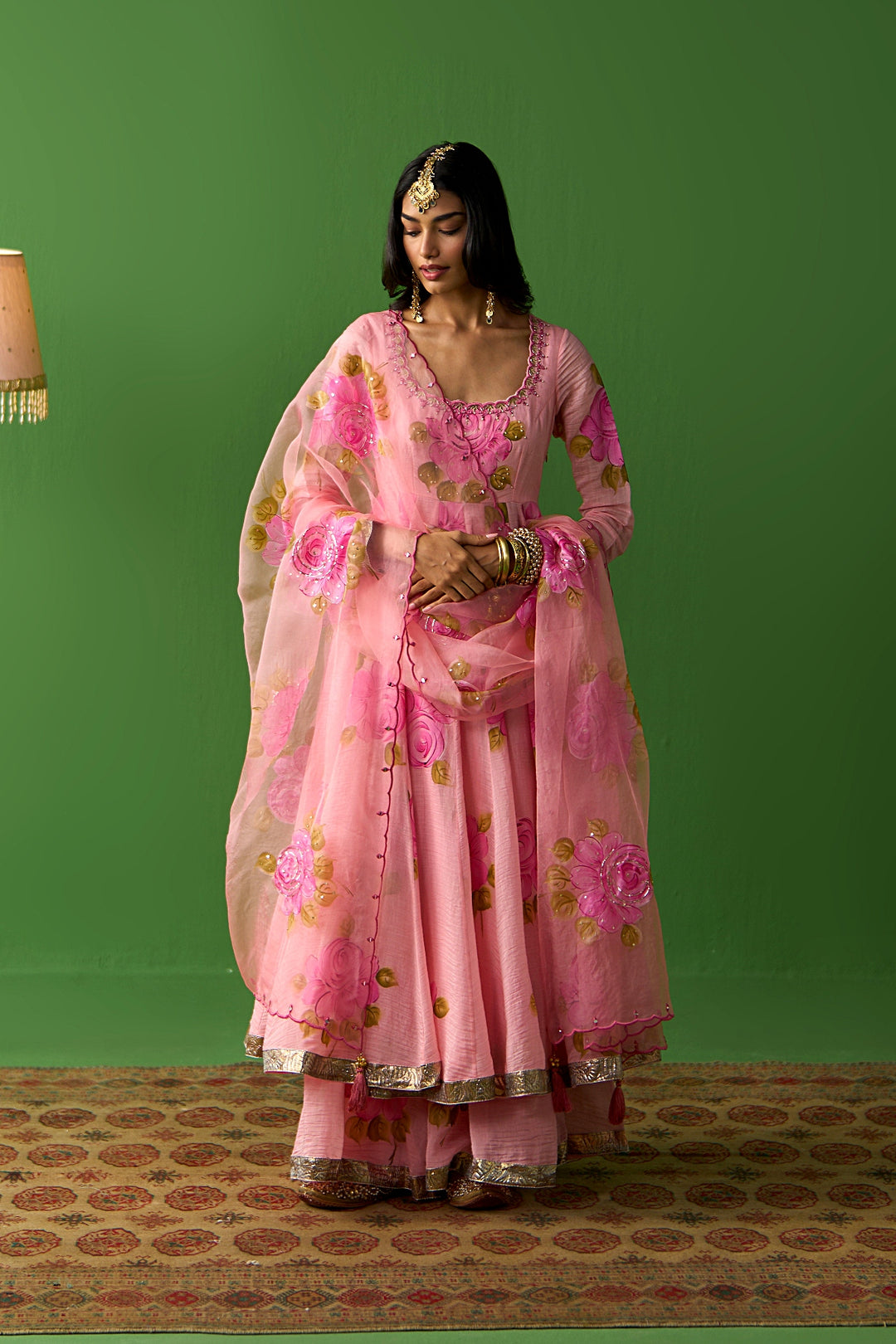 Sirat Vol. 2 Peach All Over Floral Organza Hand Painted Duaptta