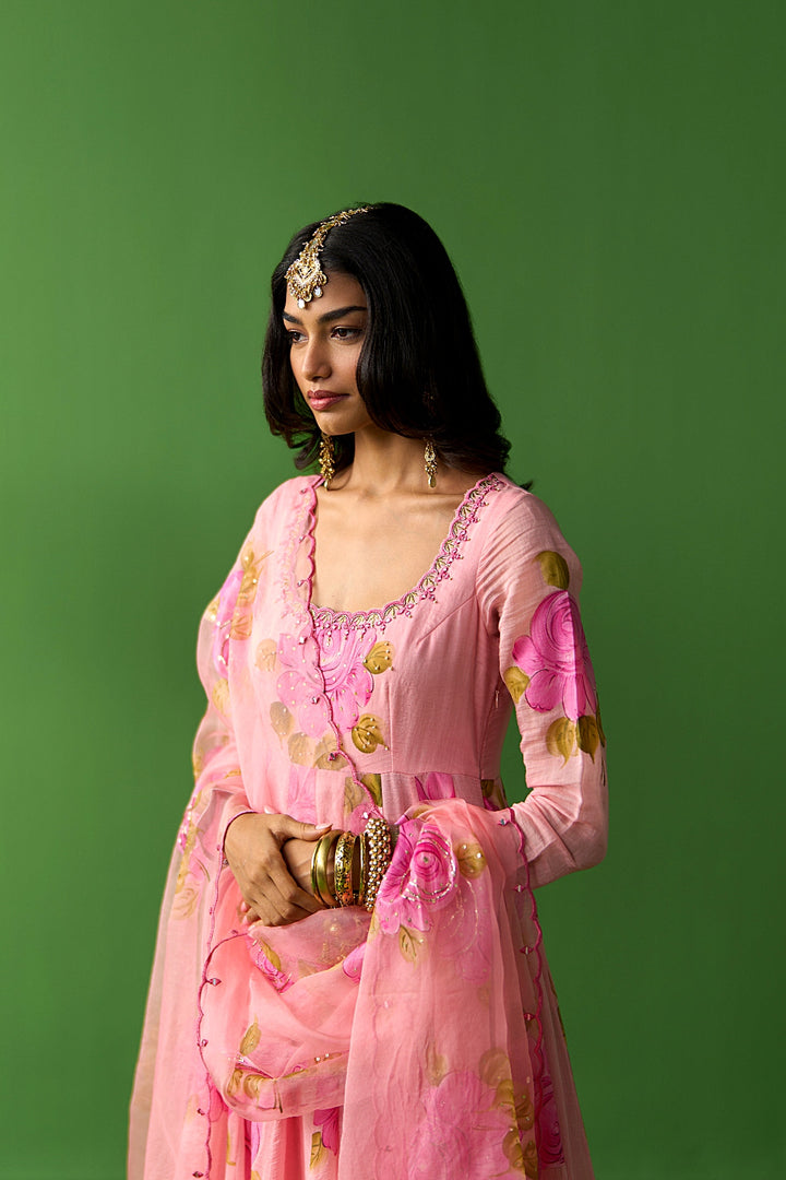 Sirat Vol. 2 Peach Hand Painted Anarkali With Sharara And Dupatta ( Set Of 3)
