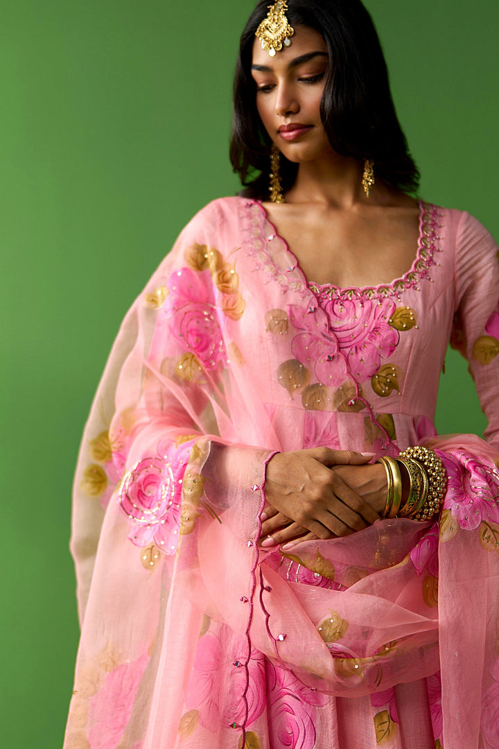 Sirat Vol. 2 Peach Hand Painted Anarkali With Sharara And Dupatta ( Set Of 3)