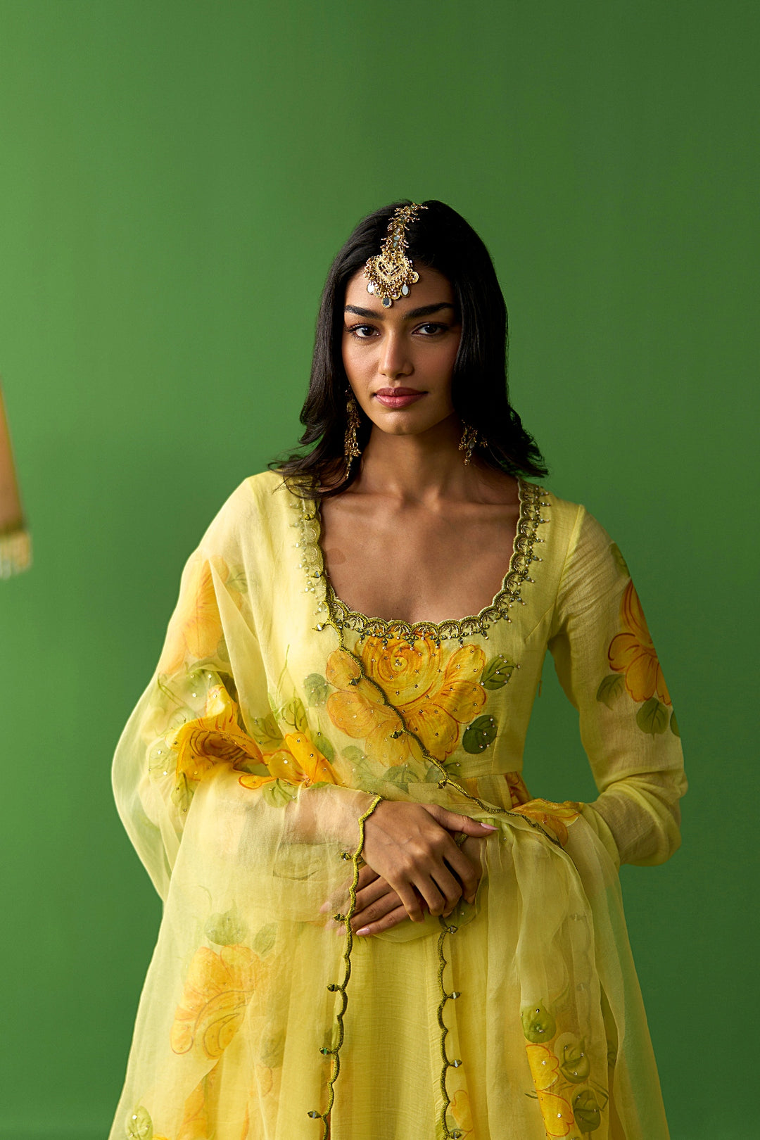 Sirat Vol. 2 Mustard Hand Painted Anarkali With Sharara And Dupatta ( Set Of 3)