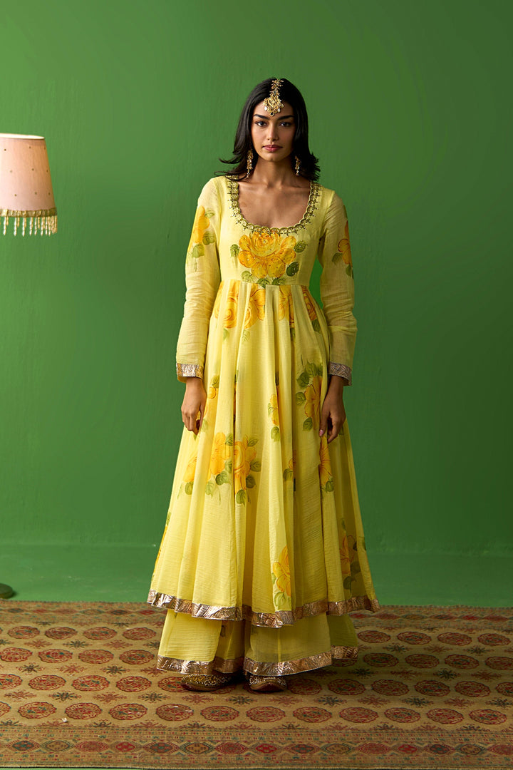 Sirat Vol. 2 Mustard Hand Painted Anarkali With Sharara And Dupatta ( Set Of 3)