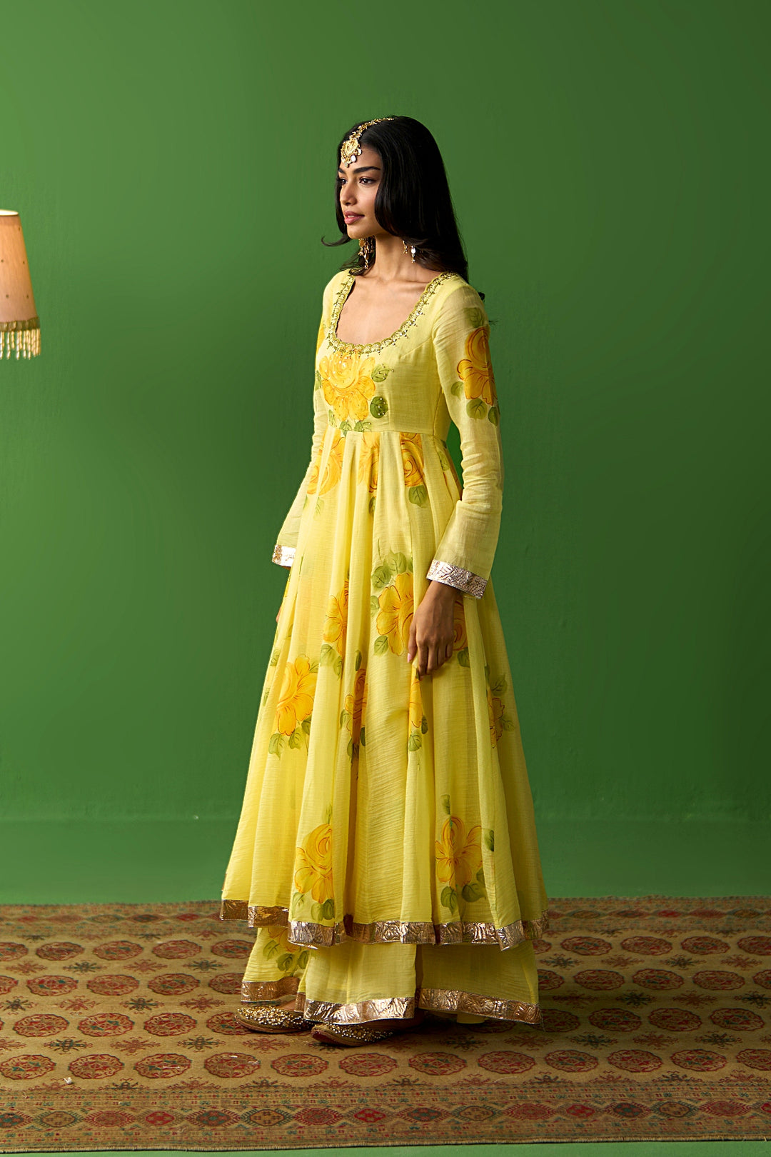 Sirat Vol. 2 Mustard Hand Painted Anarkali With Sharara And Dupatta ( Set Of 3)
