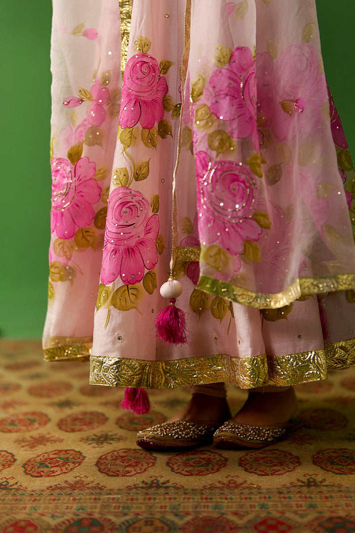 Sirat Vol. 2 Soft Pink Organza Scallope Hand Painted Dupatta