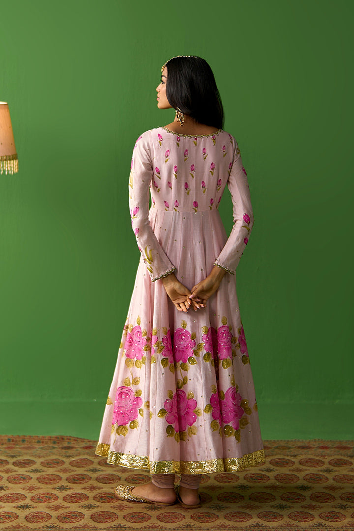 Sirat Vol. 2 Soft Pink Hand Painted Yoke Anarkali With Chooridar And Dupatta ( Set Of 3)