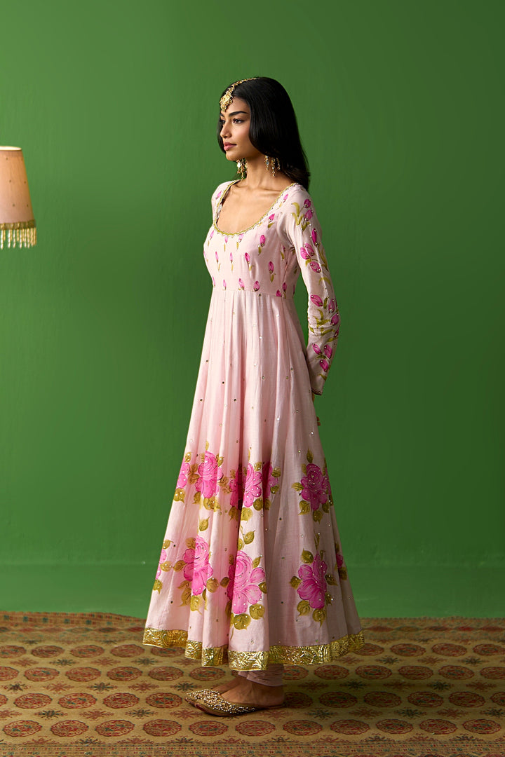 Sirat Vol. 2 Soft Pink Organza Scallope Hand Painted Dupatta