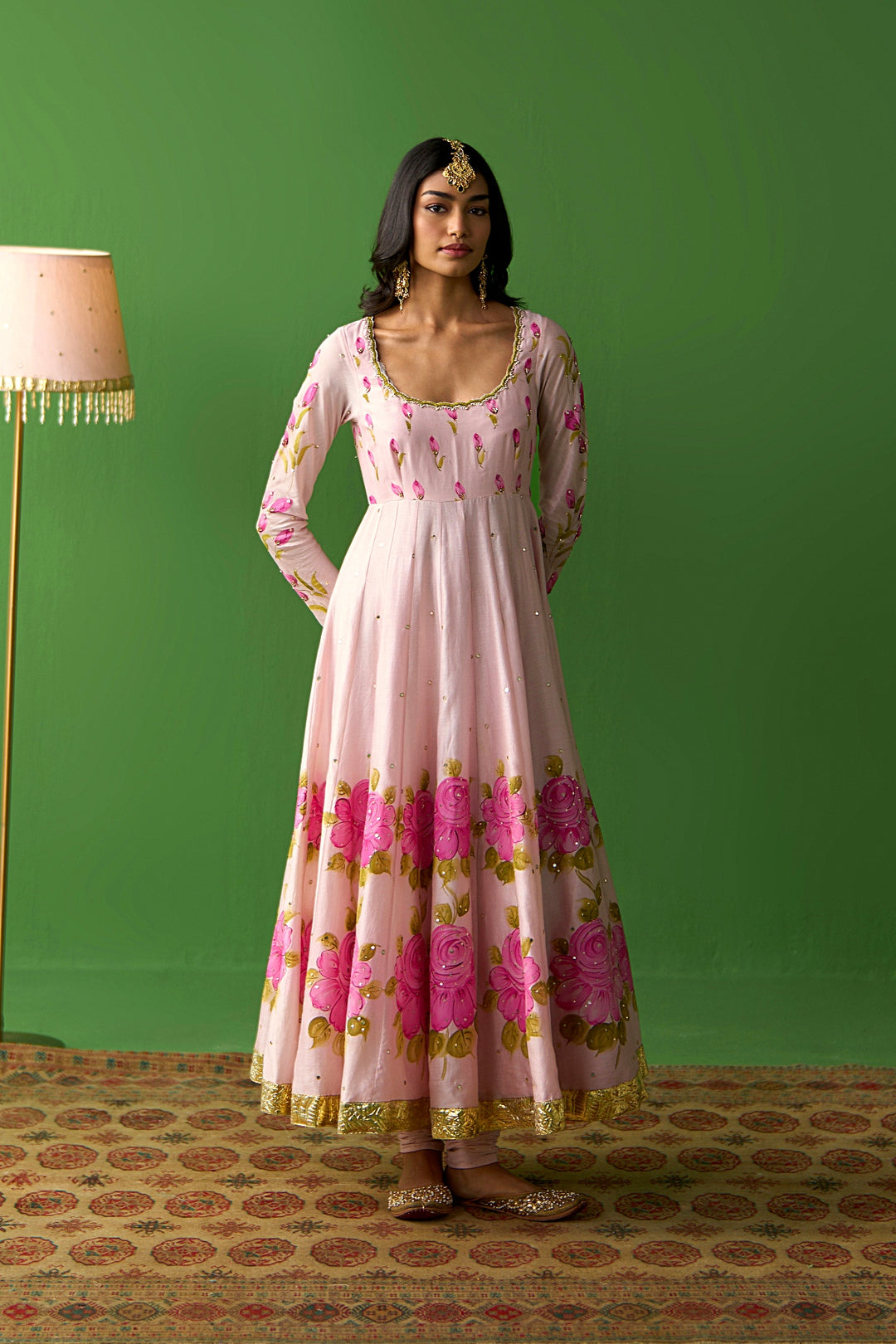 Sirat Vol. 2 Soft Pink Hand Painted Yoke Anarkali With Chooridar And Dupatta ( Set Of 3)