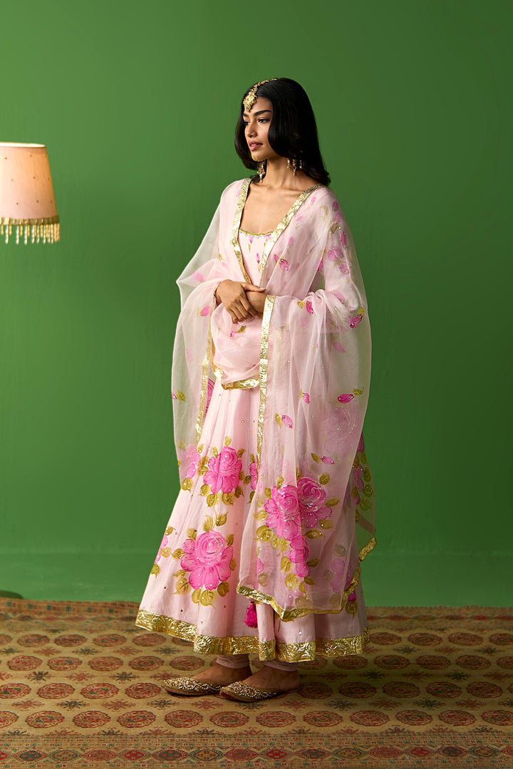 Sirat Vol. 2 Soft Pink Organza Scallope Hand Painted Dupatta