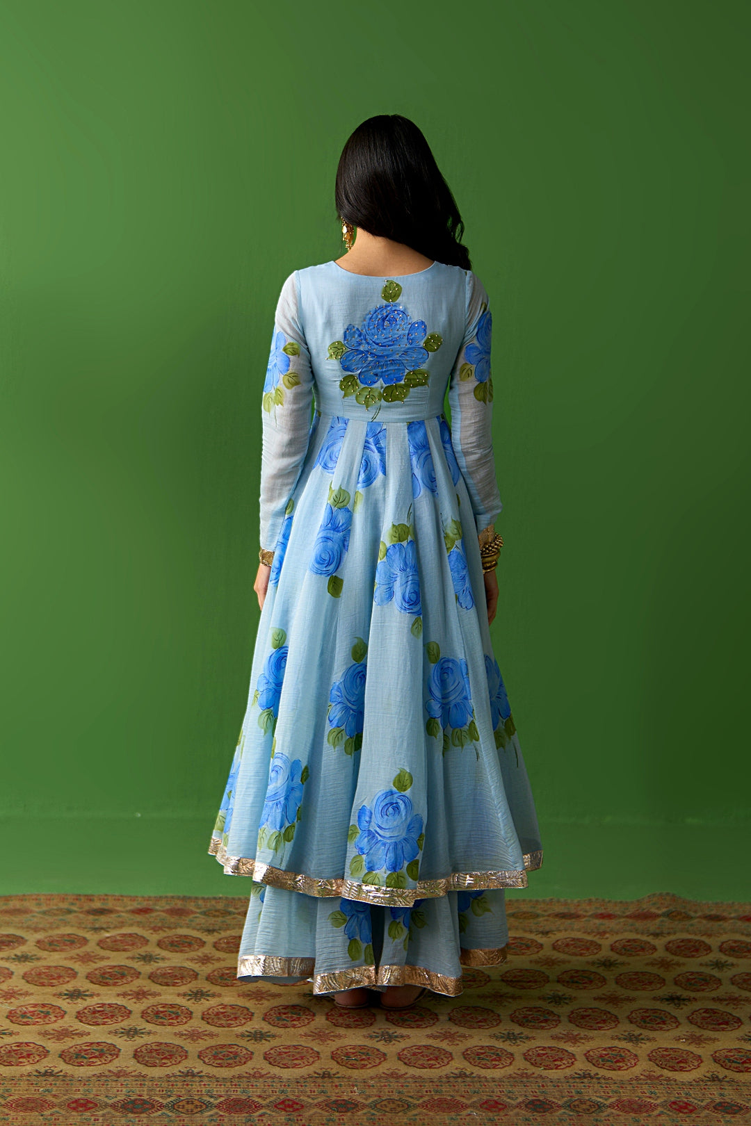 Sirat Vol. 2 Powdre Blue Powder All Over Floral Organza Hand Painted Duaptta
