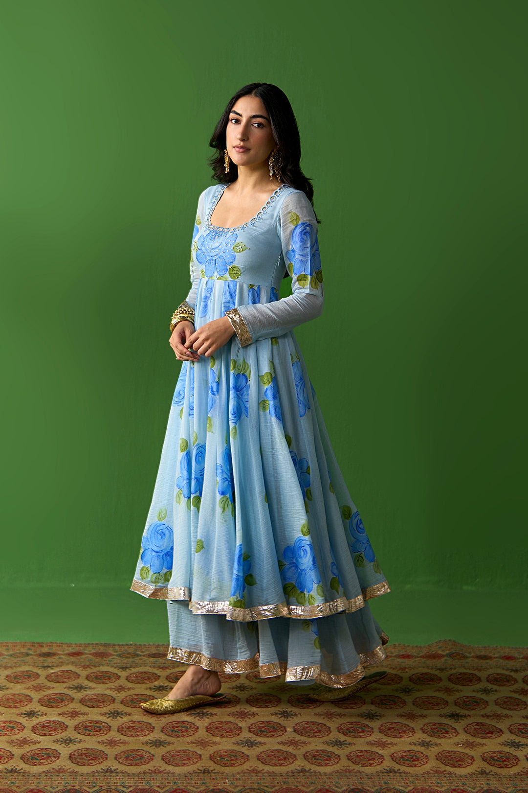 Sirat Vol. 2 Powdre Blue Powder All Over Floral Organza Hand Painted Duaptta