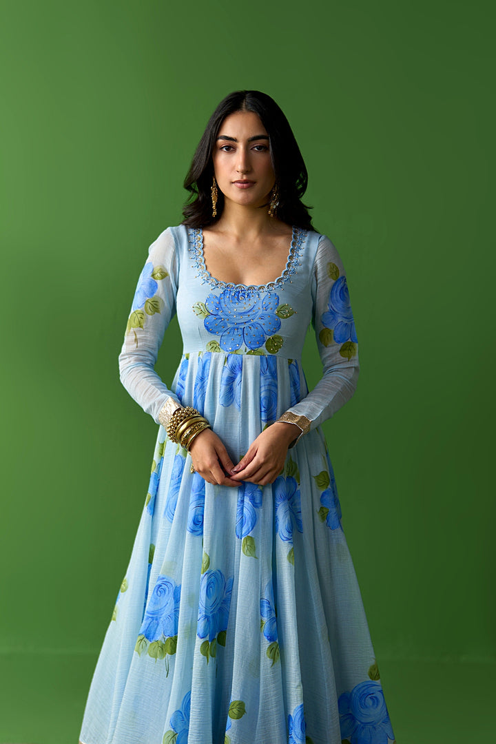 Sirat Vol. 2 Powder Blue Hand Painted Anarkali With Sharara And Dupatta ( Set Of 3)