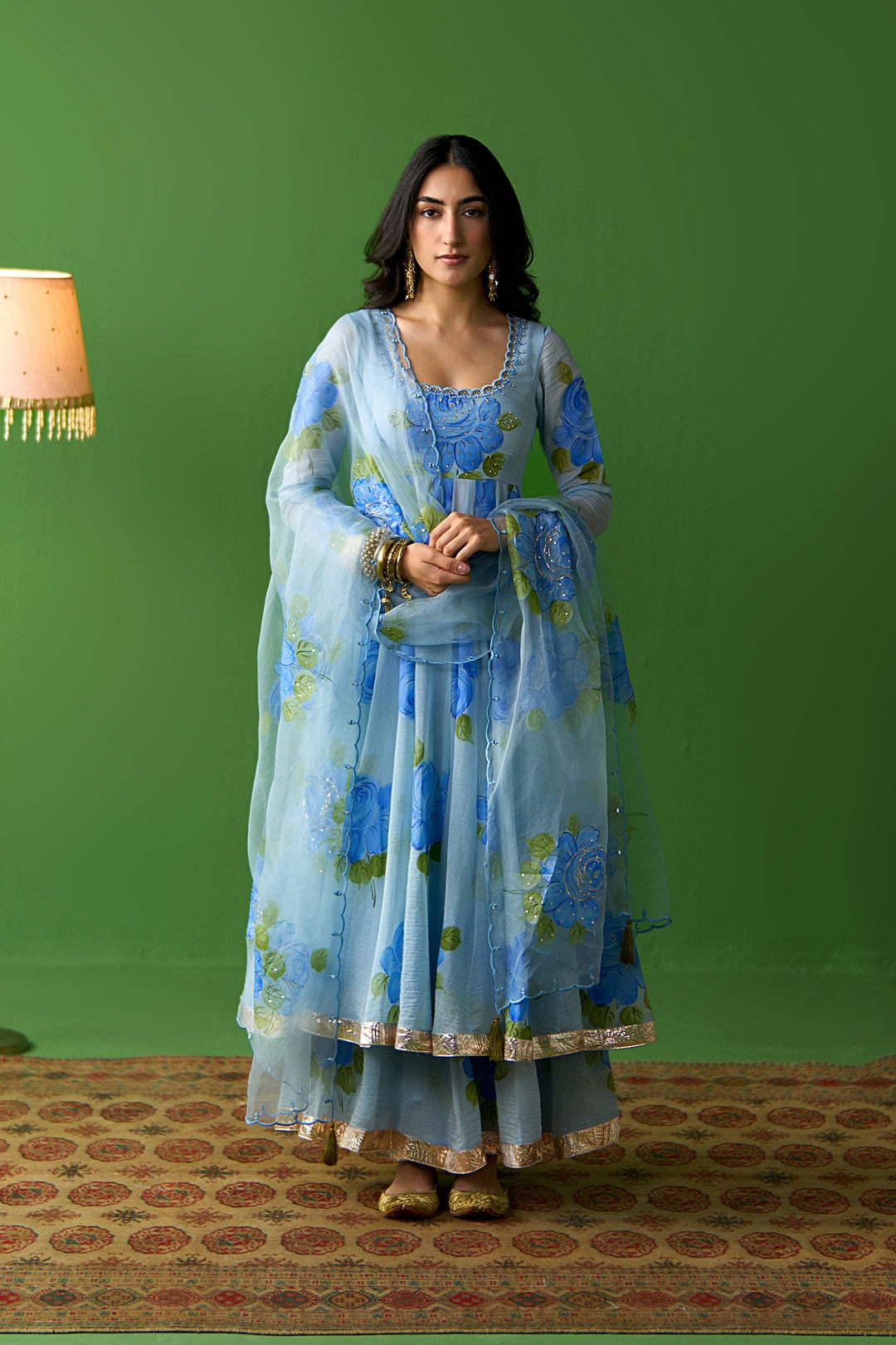 Sirat Vol. 2 Powdre Blue Powder All Over Floral Organza Hand Painted Duaptta