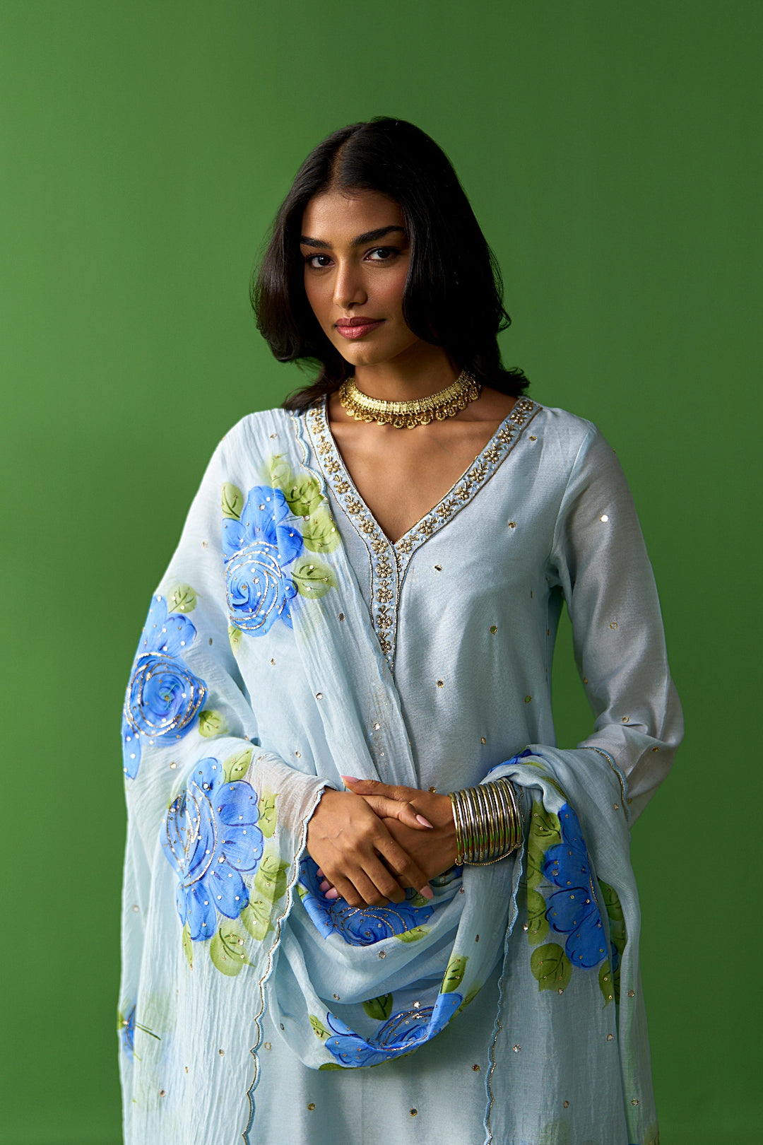 Sirat Vol. 2 Powder Blue Chanderi Hand Painted Dupatta