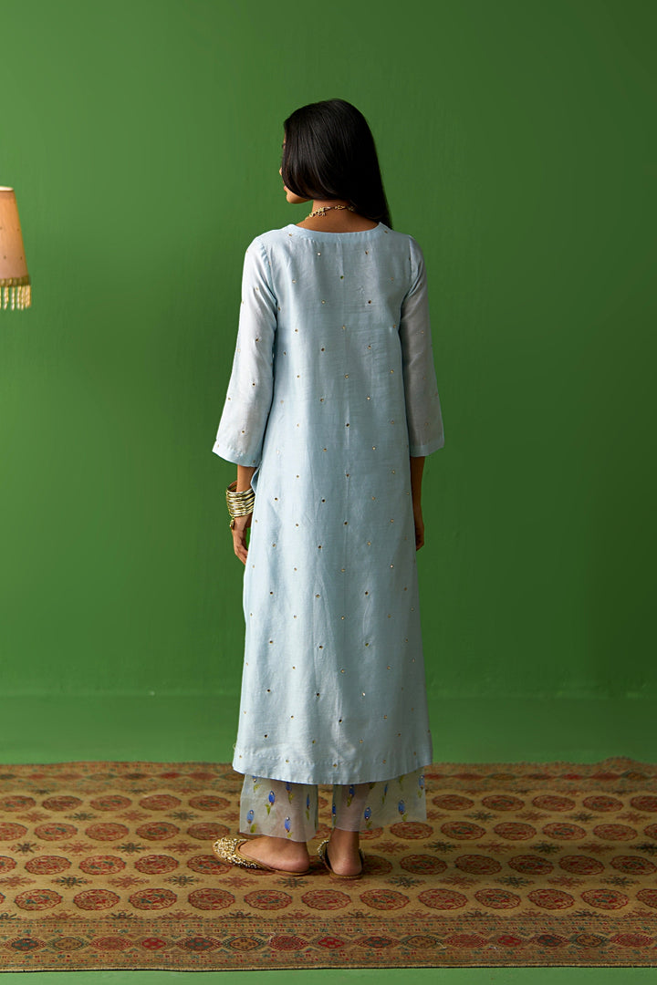 Sirat Vol. 2 Powder Blue Solid Straight Kurta With Palazzo And Hand Painted Dupatta ( Set Of 3)