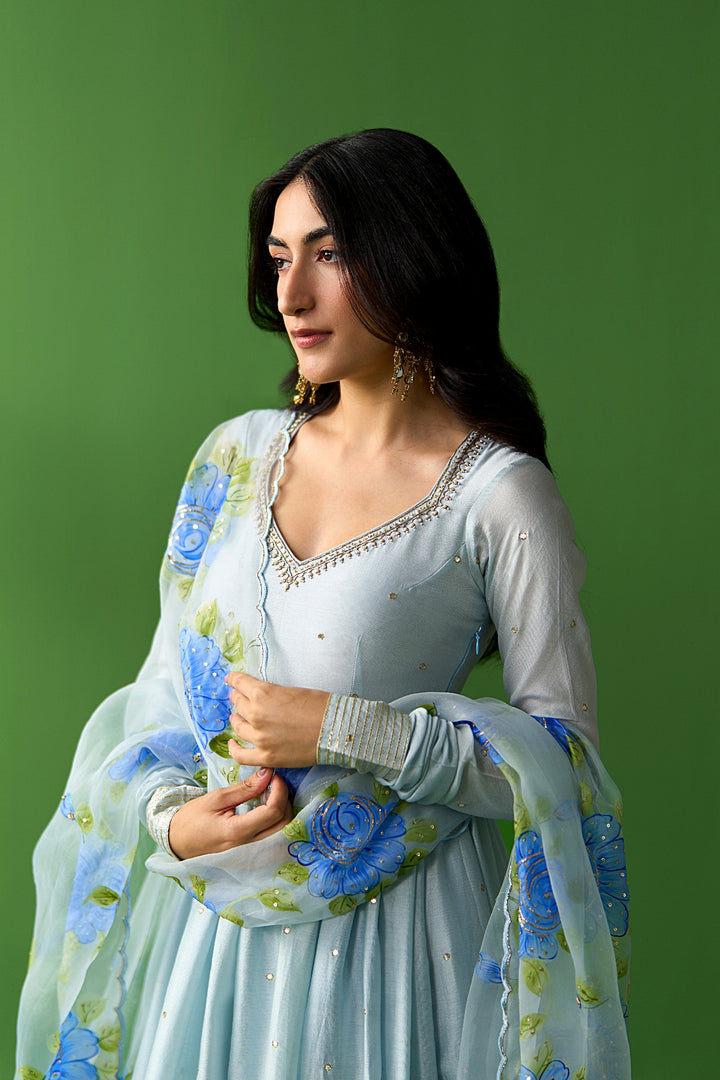 Sirat Vol. 2 Powder Blue Chanderi Hand Painted Dupatta