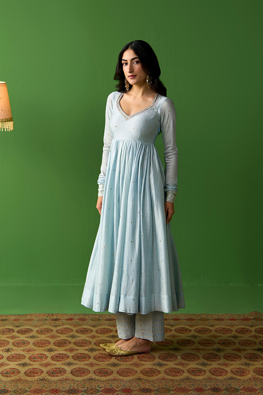 Sirat Vol. 2 Powder Blue Solid Anarkali With Palazzo And Hand Painted Dupatta ( Set Of 3)
