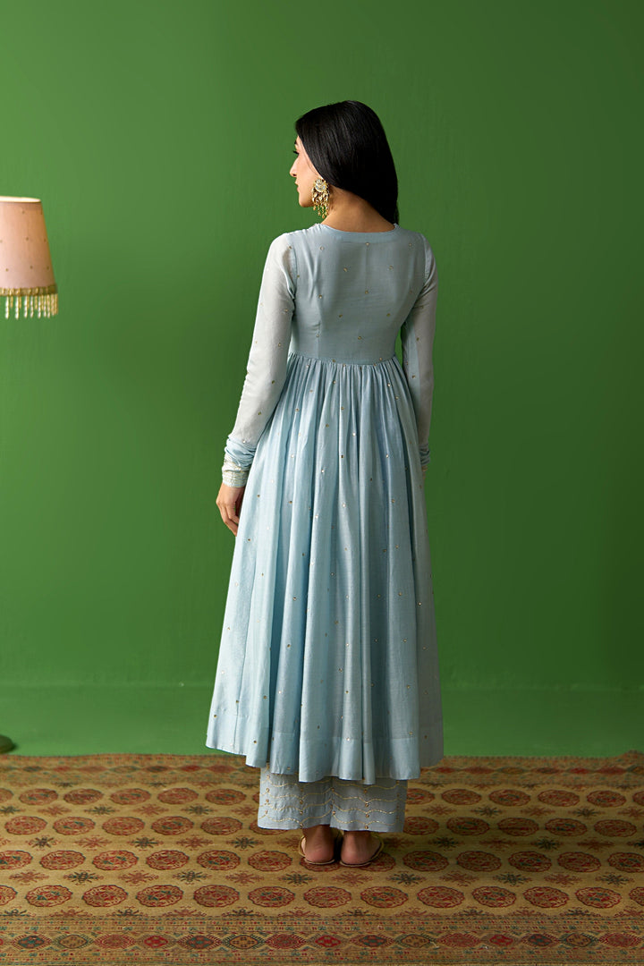Sirat Vol. 2 Powder Blue Floral Border Organza Hand Painted Dupatta