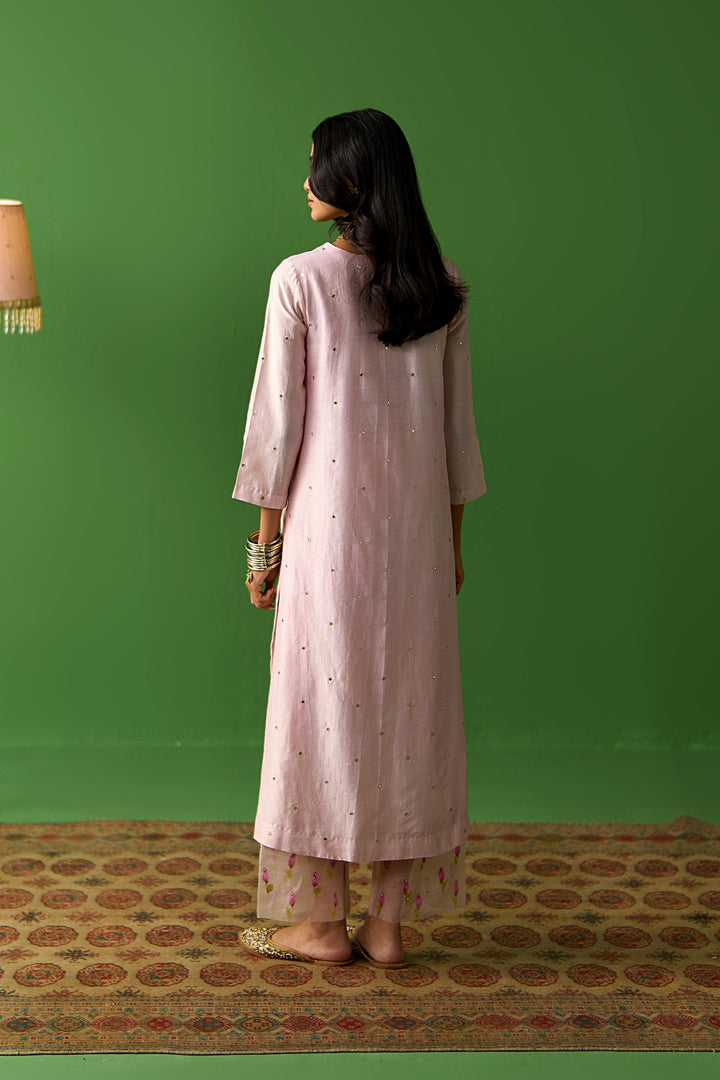 Sirat Vol. 2 Soft Pink Solid Straight Kurta With Palazzo And Hand Painted Dupatta ( Set Of 3)
