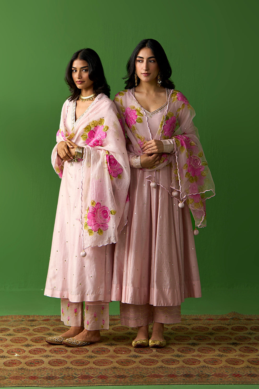 Sirat Vol. 2 Soft Pink Floral Border Organza Hand Painted Dupatta