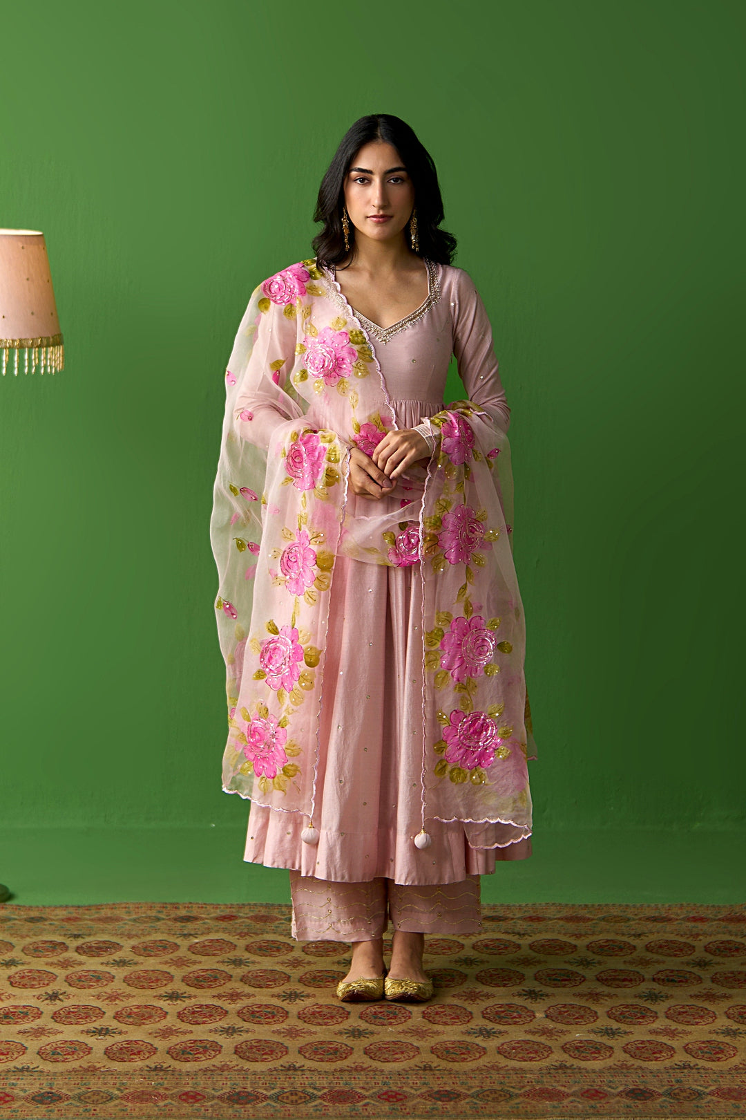 Sirat Vol. 2 Soft Pink Floral Border Organza Hand Painted Dupatta