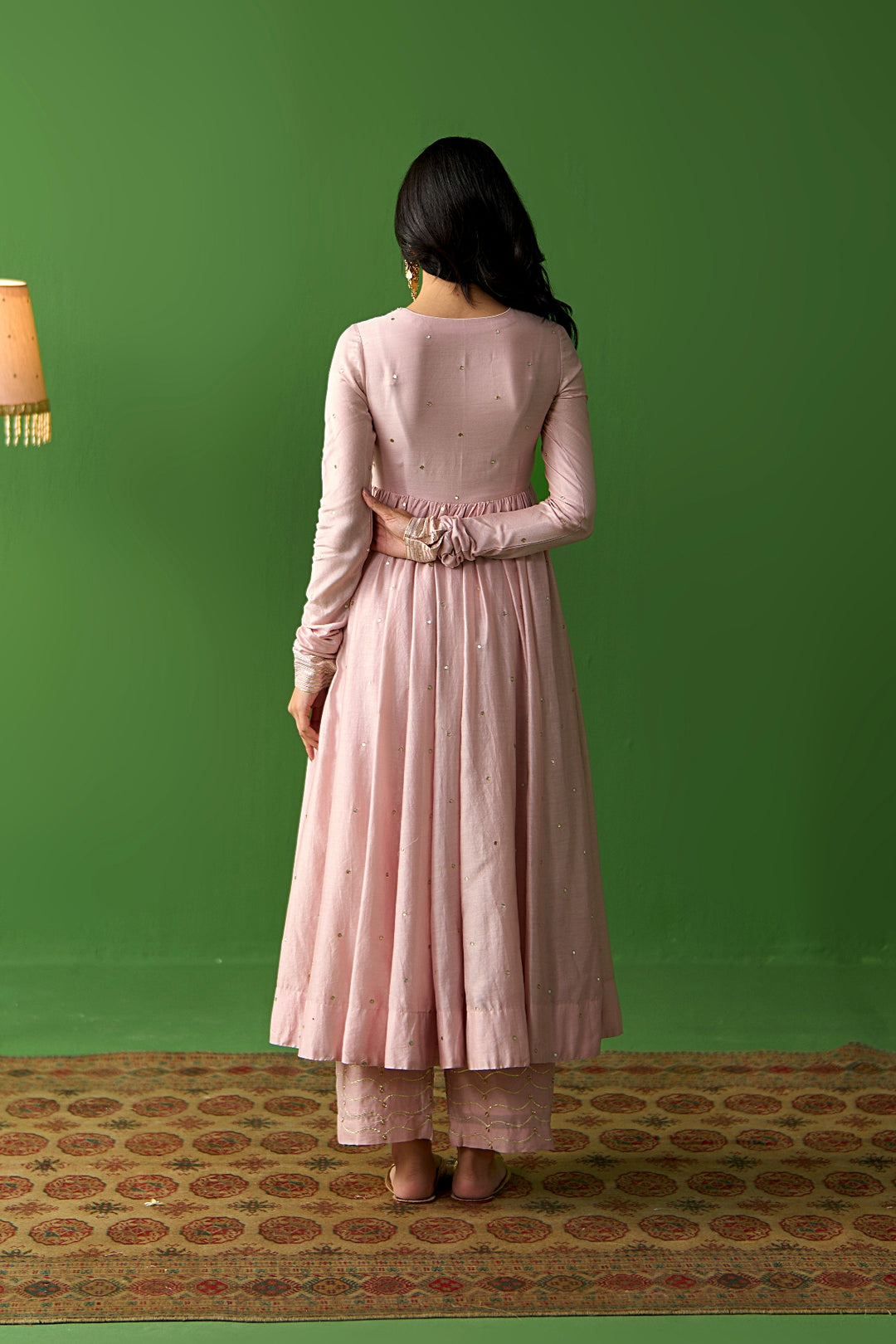 Sirat Vol. 2 Soft Pink Solid Anarkali With Palazzo And Hand Painted Dupatta ( Set Of 3)