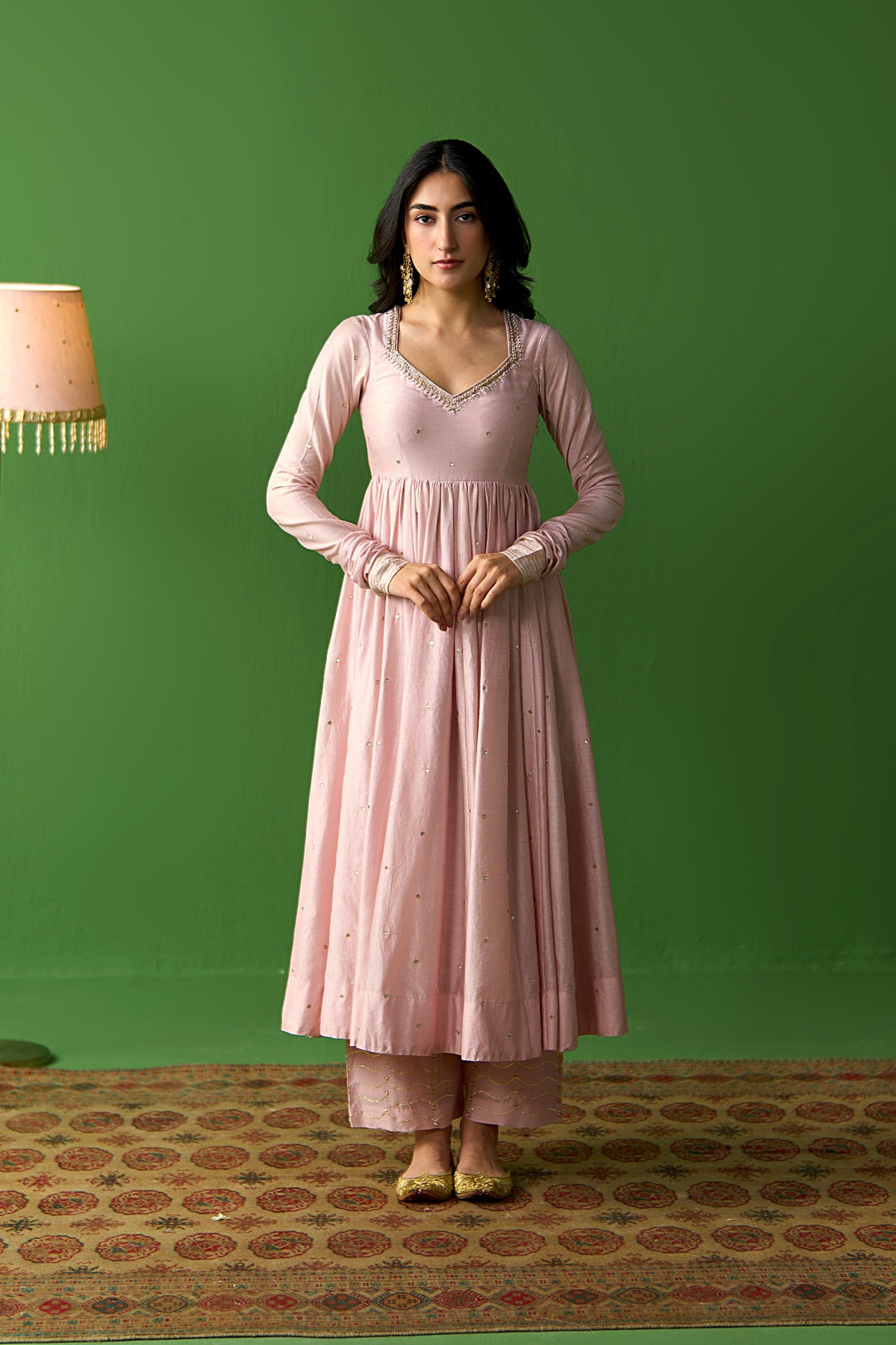 Sirat Vol. 2 Soft Pink Solid Anarkali With Palazzo And Hand Painted Dupatta ( Set Of 3)
