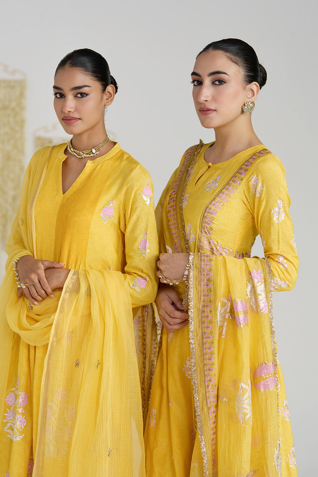 Gulnaar Mustard Foil Print Mukaish Work Kurta With Palazzo And Dupatta (Set Of 3)