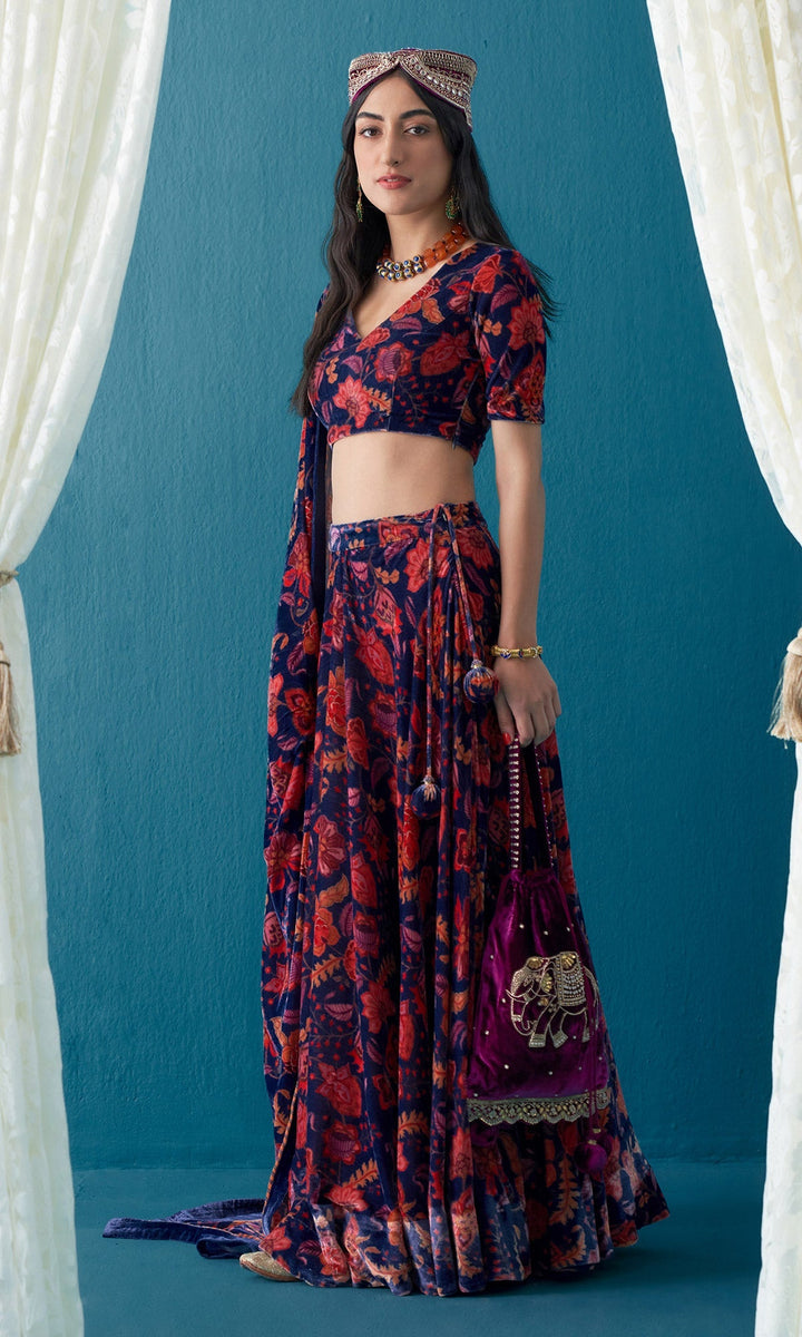 Khizaan Chintz Orchid Embroidered Velvet Cap Only