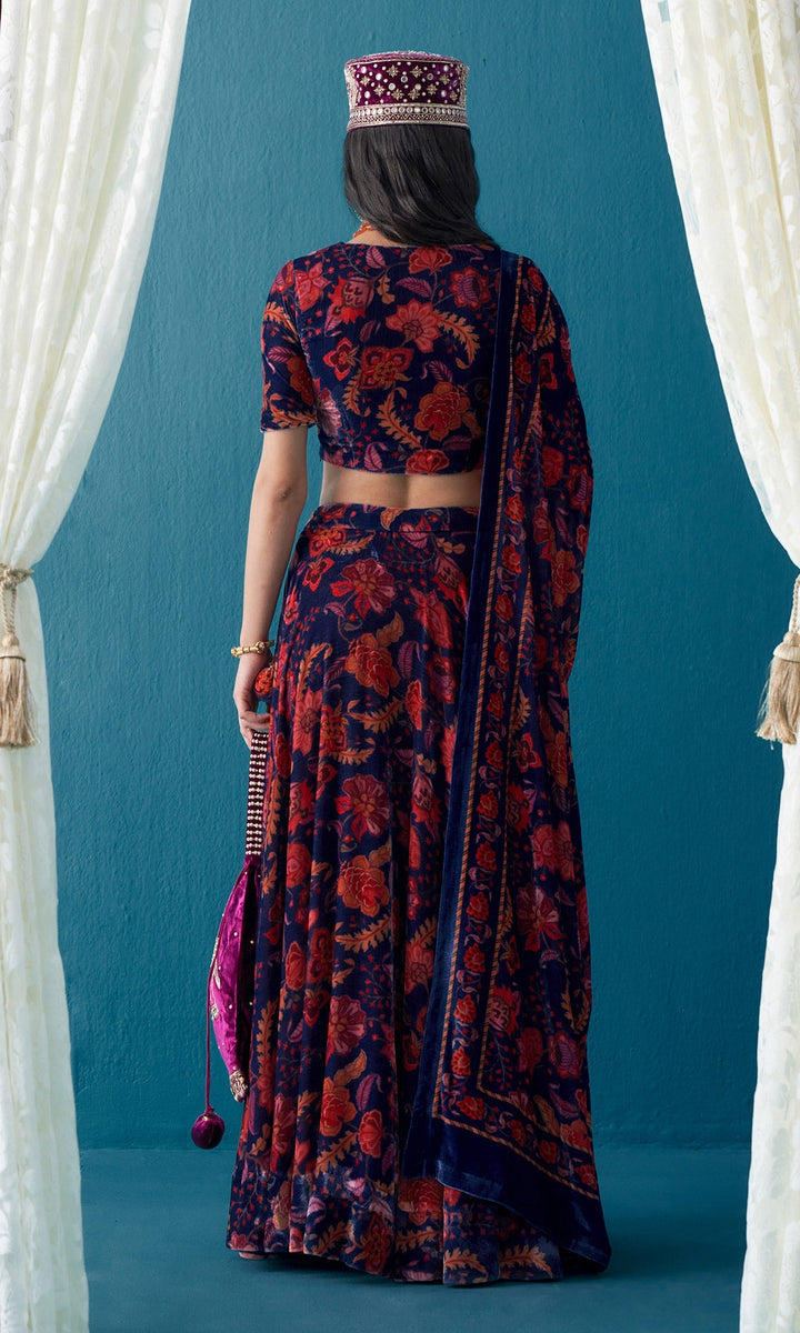 Khizaan Chintz Orchid Embroidered Velvet Cap Only