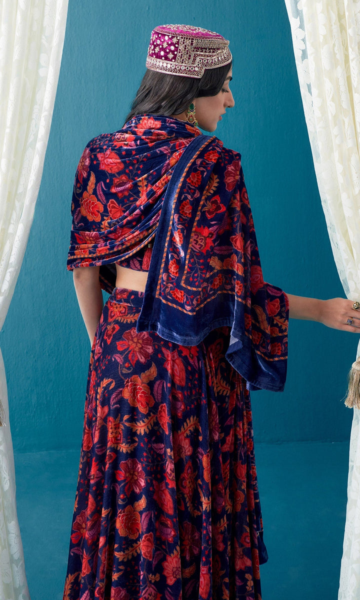 Khizaan Chintz Orchid Embroidered Velvet Cap Only