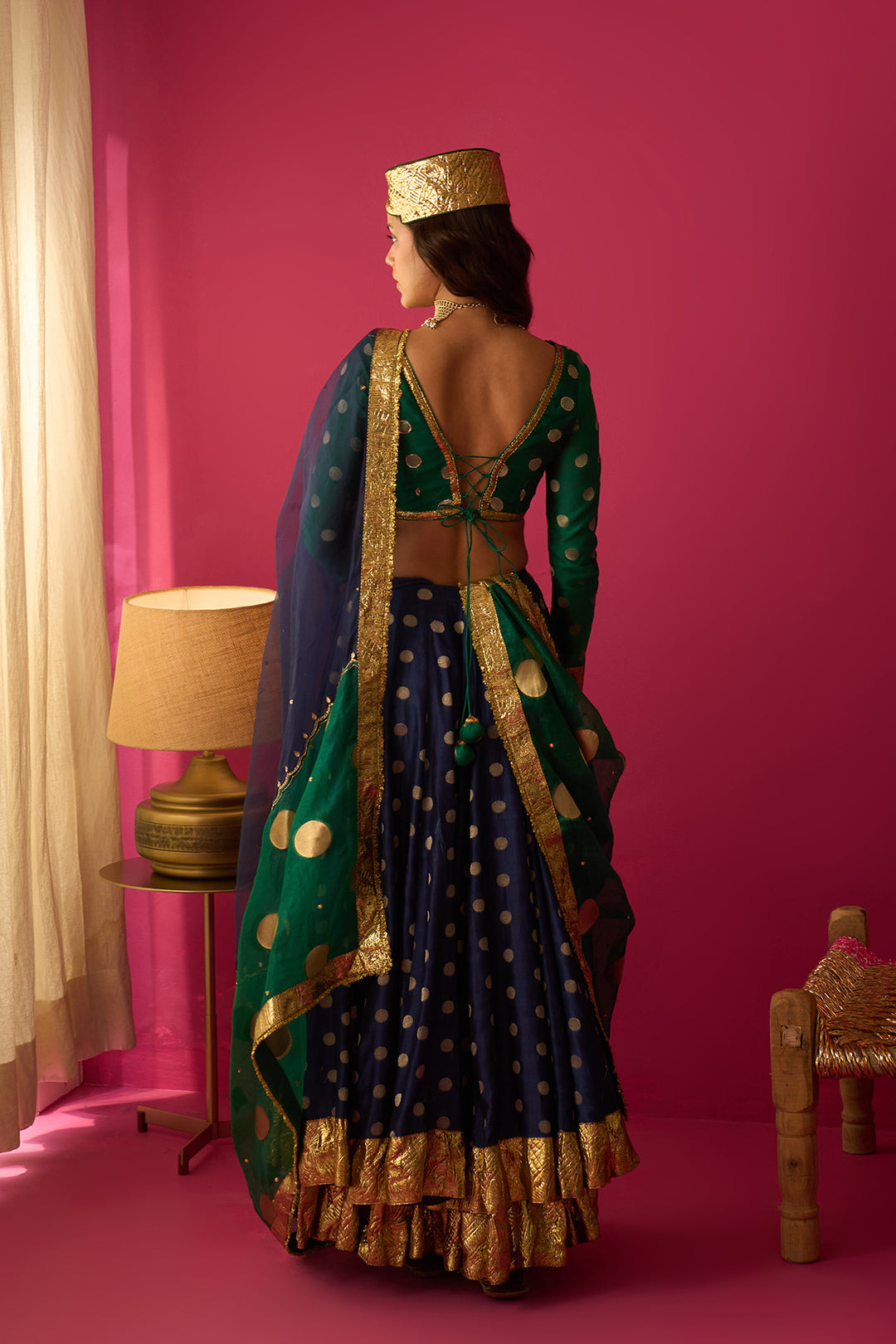 Nur Blue double layer gota lehenga with blouse and dual colour dupatta (set of 3)