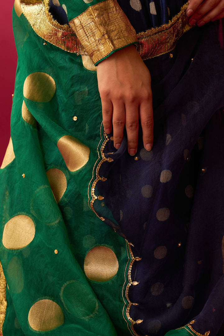 Nur Blue double layer gota lehenga with blouse and dual colour dupatta (set of 3)