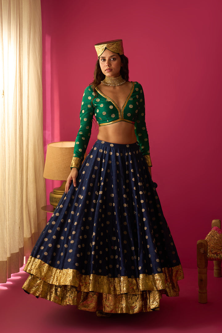 Nur Blue double layer gota lehenga with blouse and dual colour dupatta (set of 3)