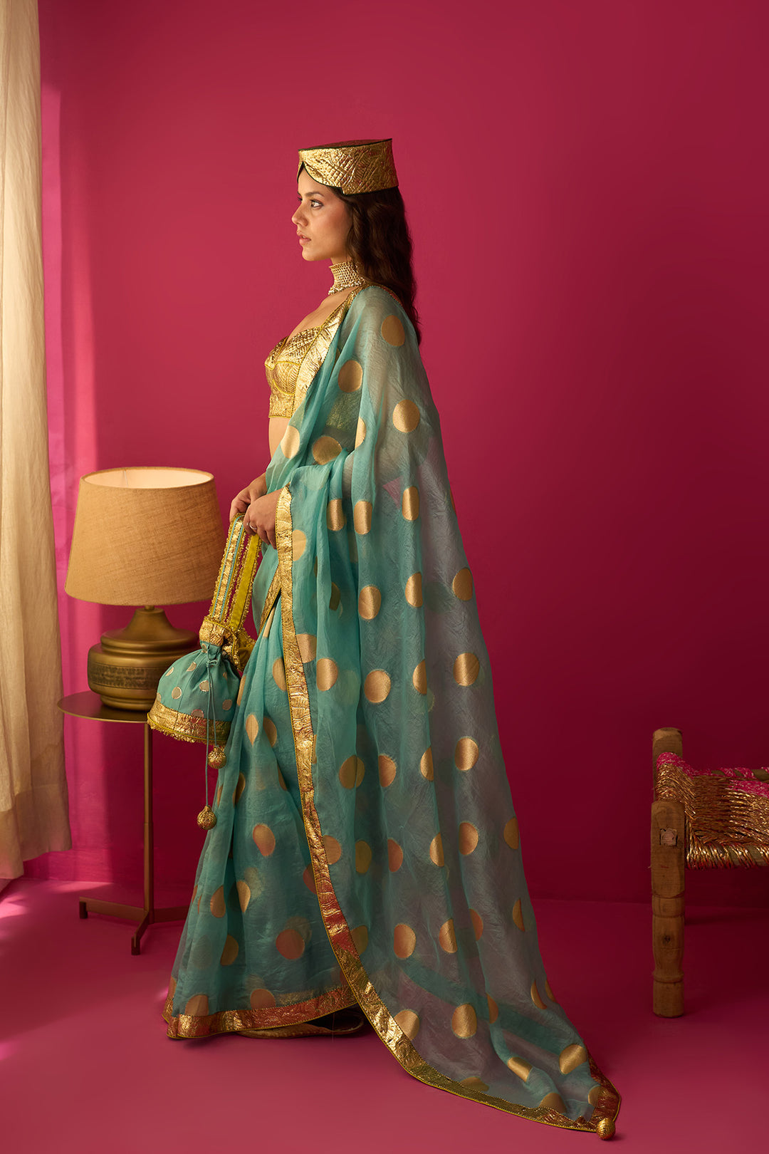 Nur blue embroidered potli bag