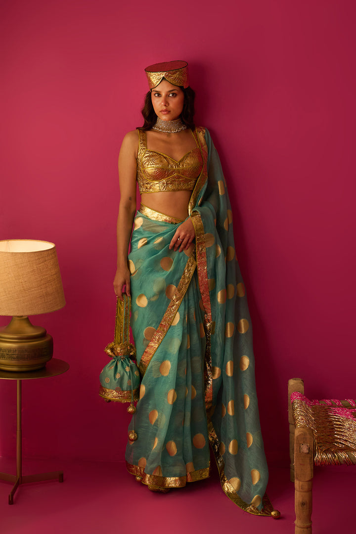 Nur Antique Gold Sleeveless Cholicut Gota Lampi Blouse