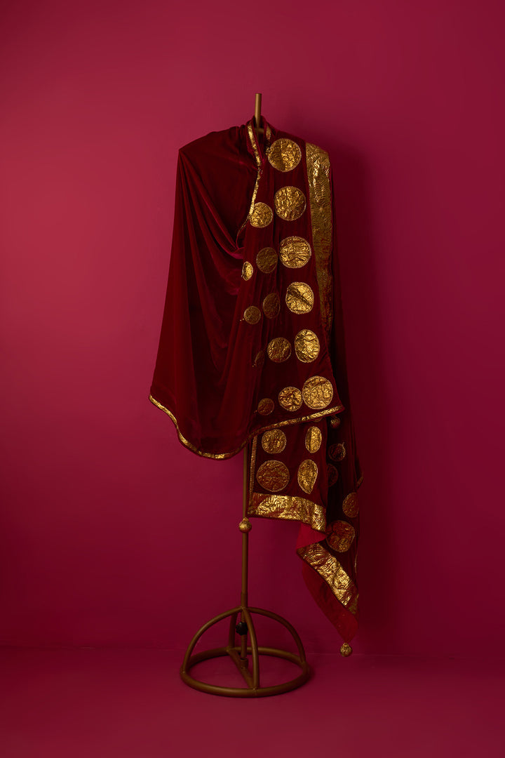 Nur pink silk Velvet Embroidered Shawl