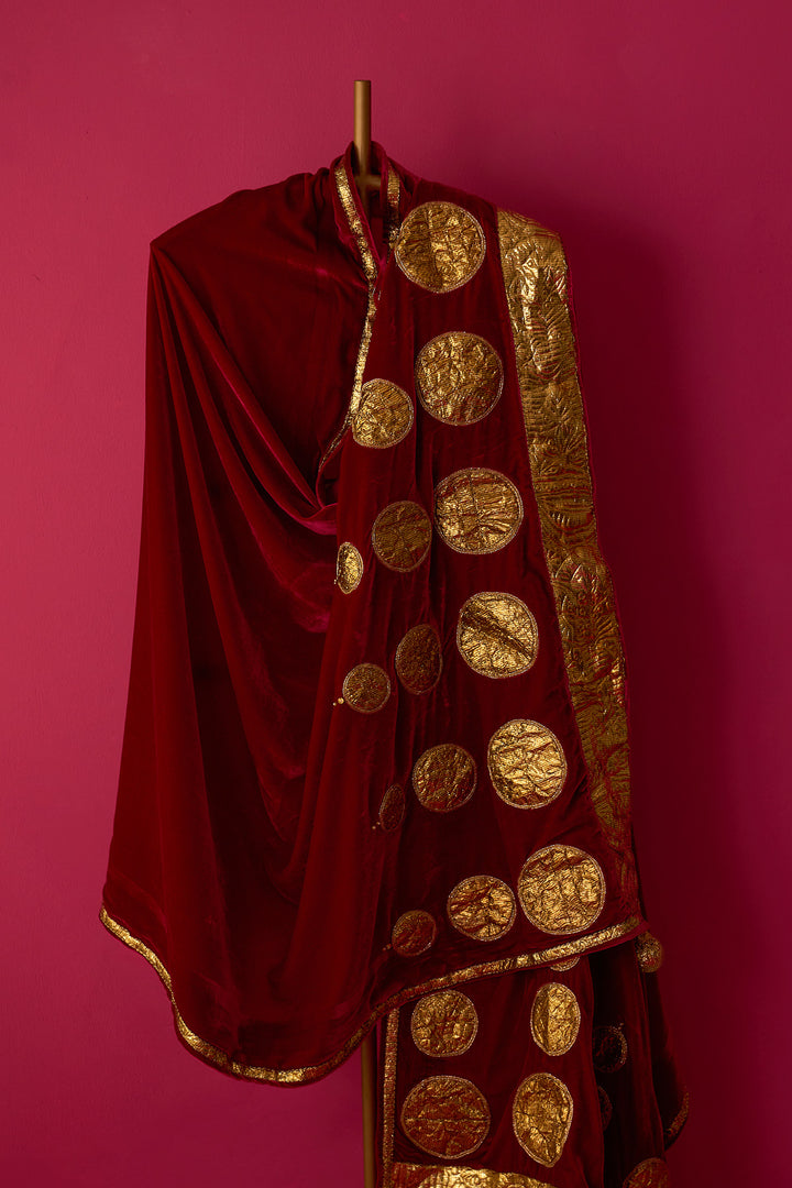 Nur pink silk Velvet Embroidered Shawl