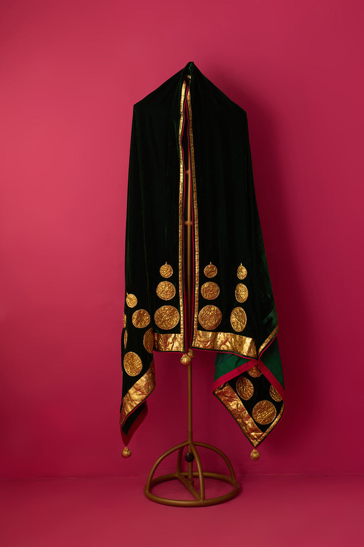 Nur green silk Velvet Embroidered Shawl