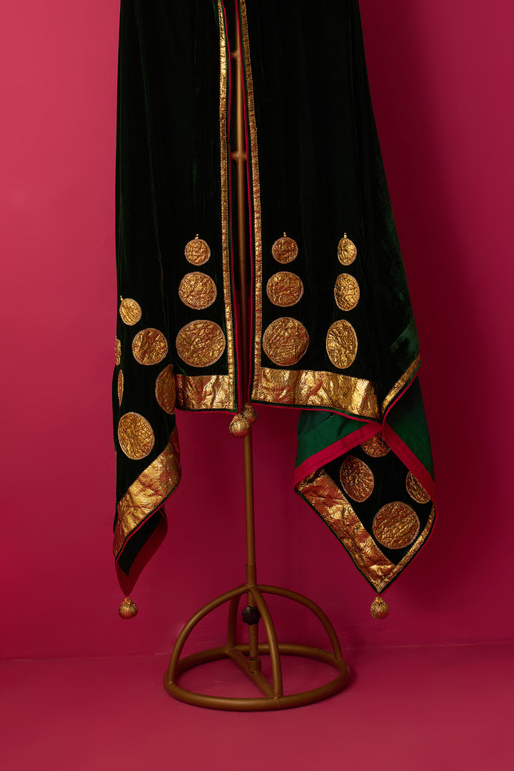 Nur green silk Velvet Embroidered Shawl