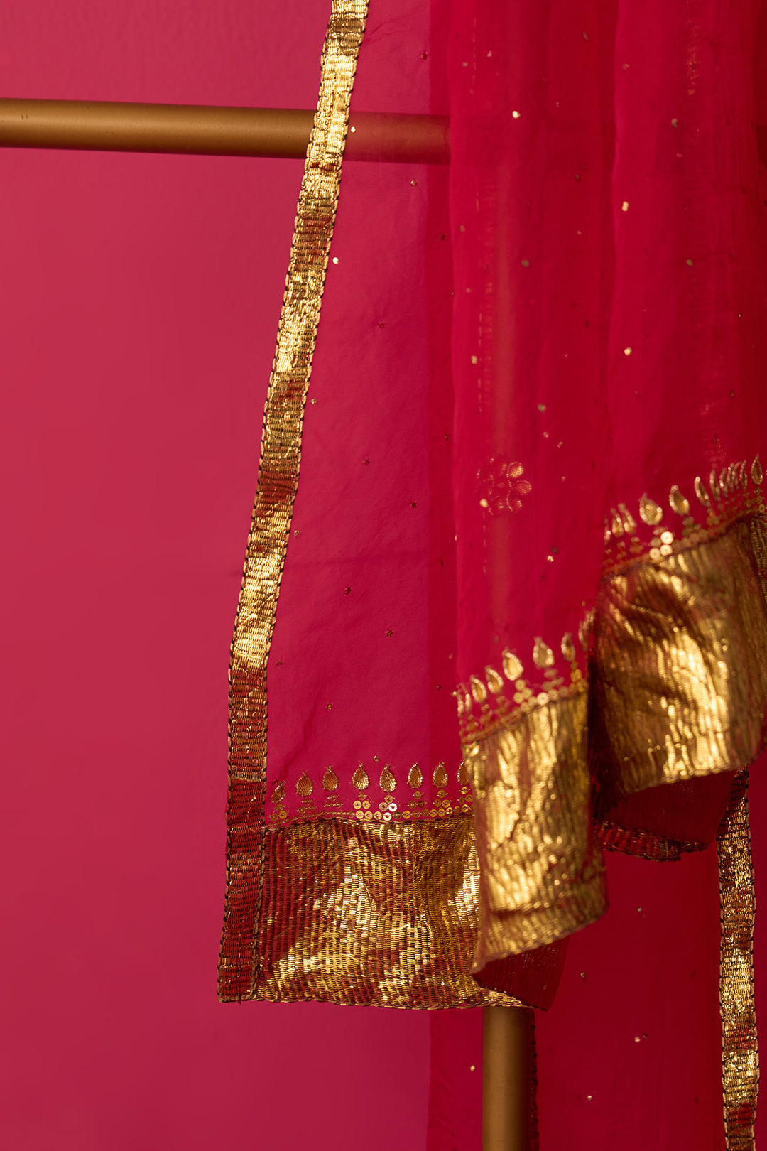 Nur mukaish pink embroidered dupatta