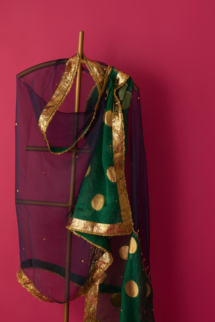 Nur blue and green embroidered dupatta