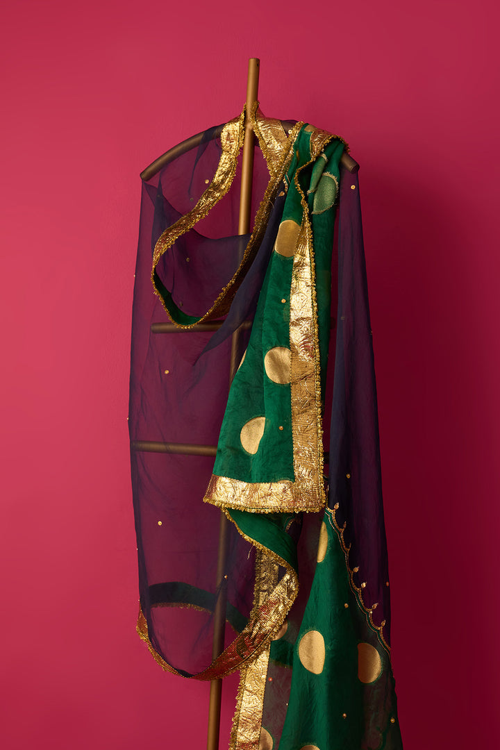 Nur blue and green embroidered dupatta