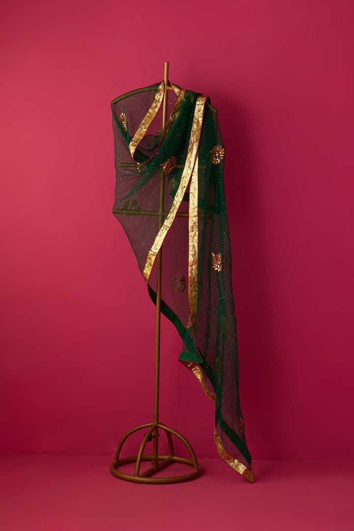 Nur green gota patti hand embroidered muakaish dupatta