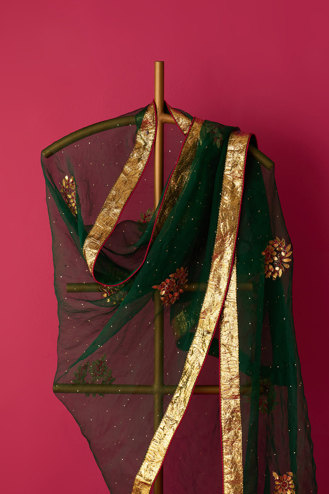 Nur green gota patti hand embroidered muakaish dupatta
