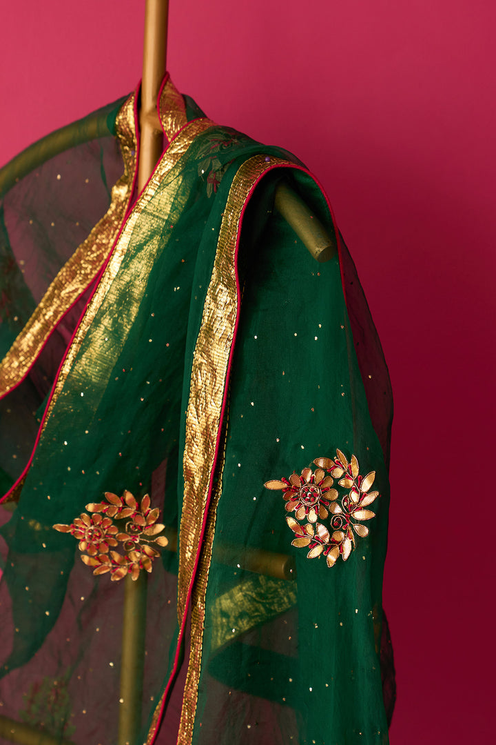 Nur green gota patti hand embroidered muakaish dupatta