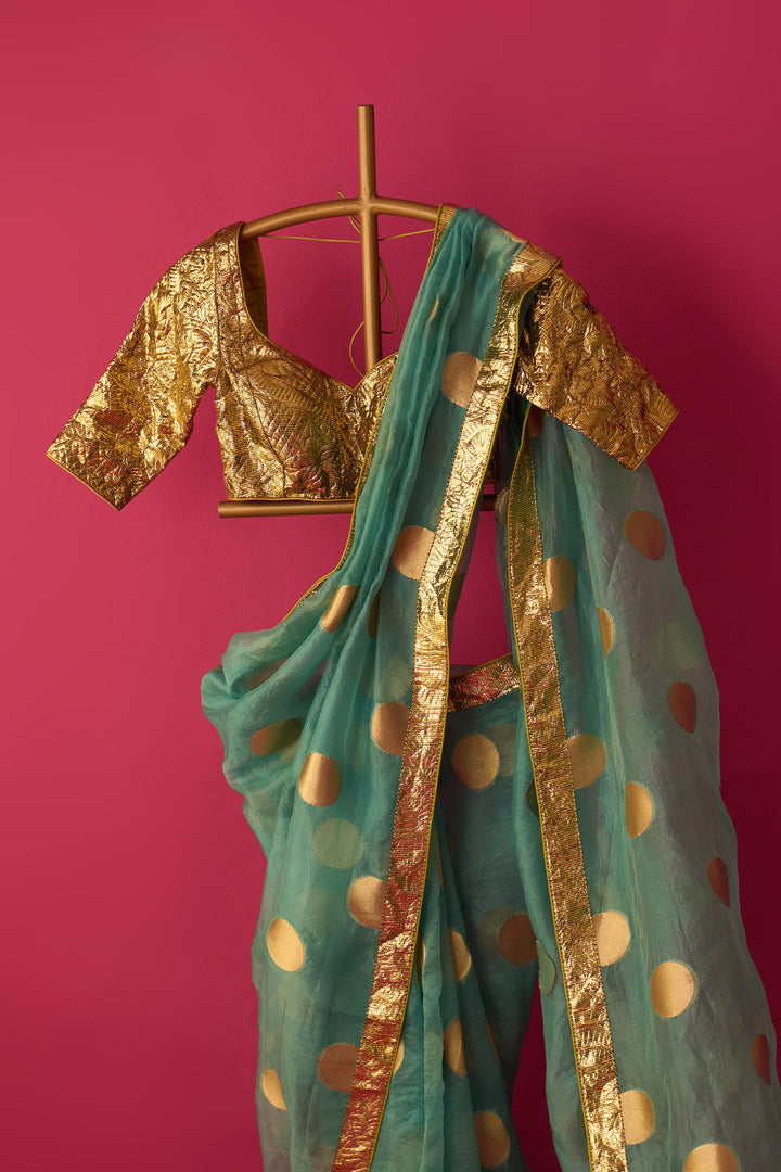 Nur Antique Gold Elbow Sleeves Gota Lampi Blouse