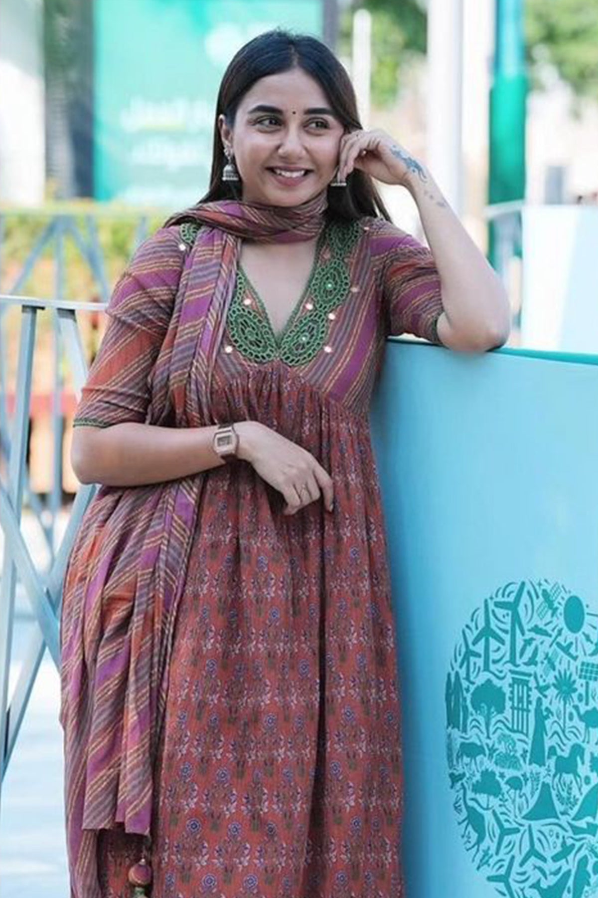 Prajakta Koli in Soraya Mughal Rust Orange Set