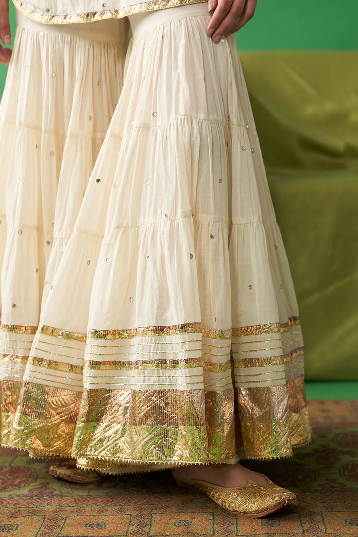 Jhoom Ivory short kurta with garara and foil printed chand dupatta (set of 3)