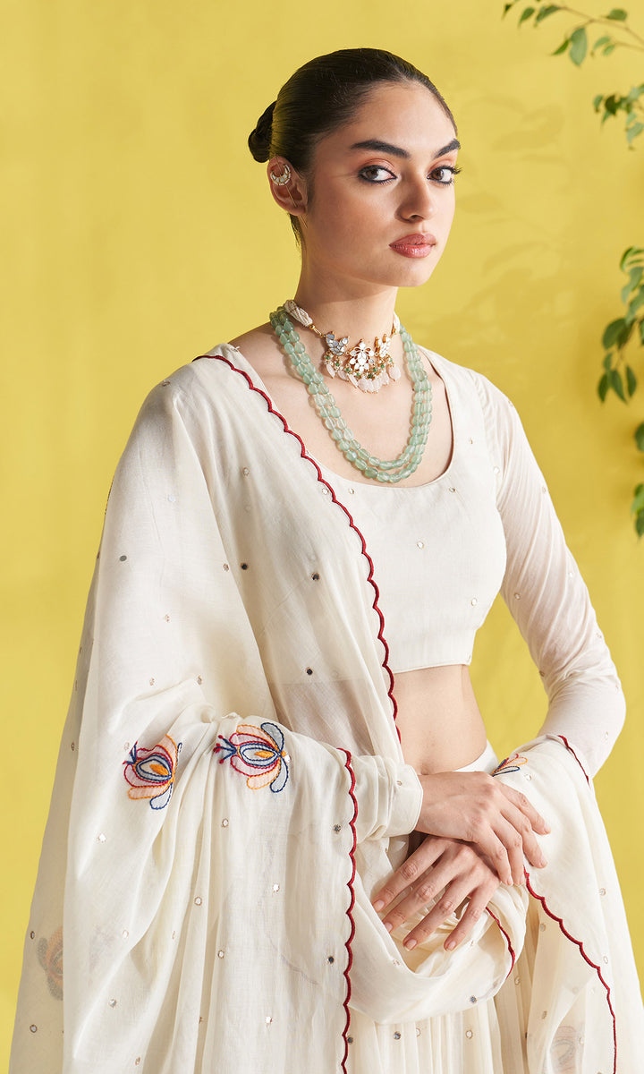 Gulmohar Ivory Chikankari Buti Dupatta Only