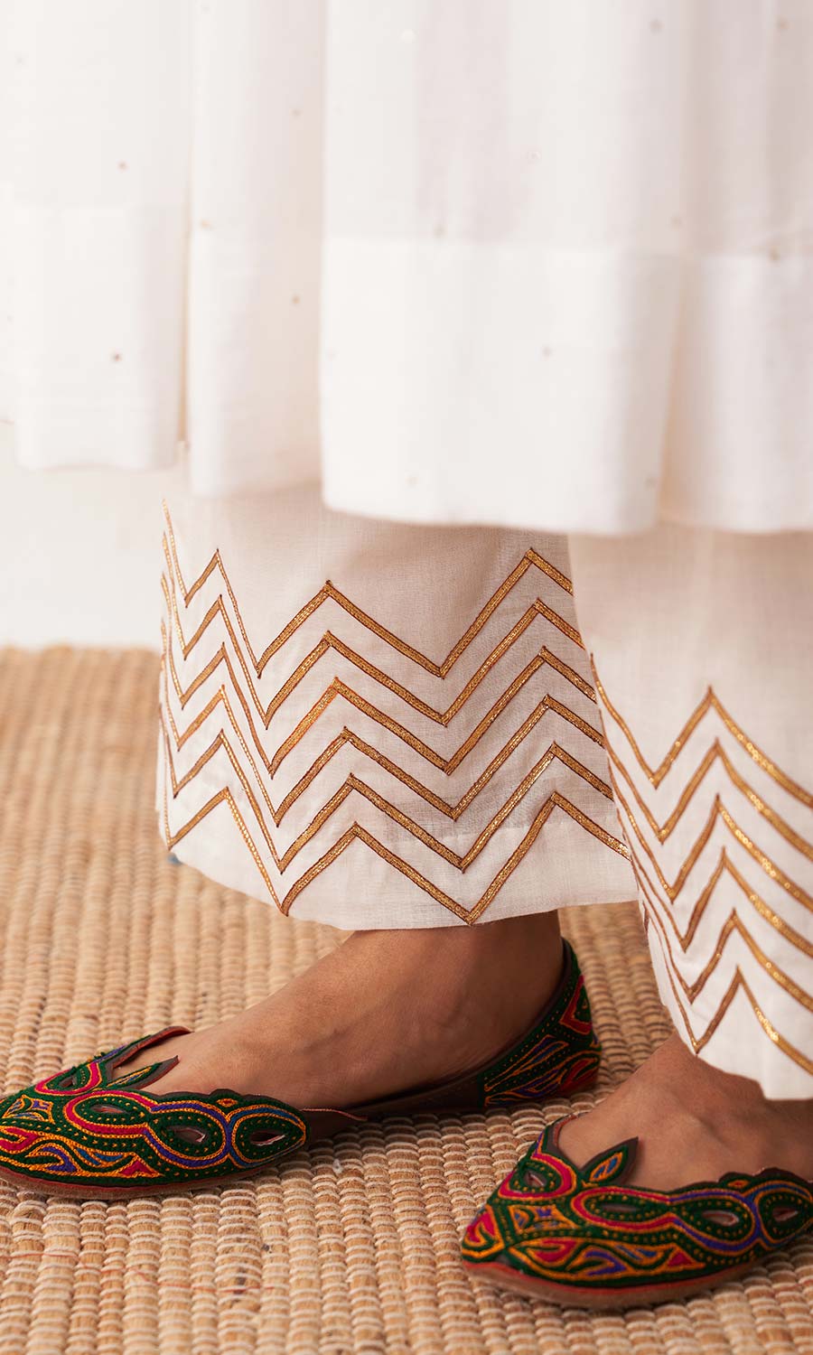 Kimaya 2.0 White Mukaish Solid Anarkali with Palazzo and Block Printed Dupatta (set Of 3)