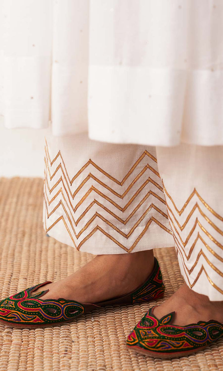 Kimaya 2.0 White Mukaish Solid Anarkali with Palazzo and Block Printed Dupatta (set Of 3)